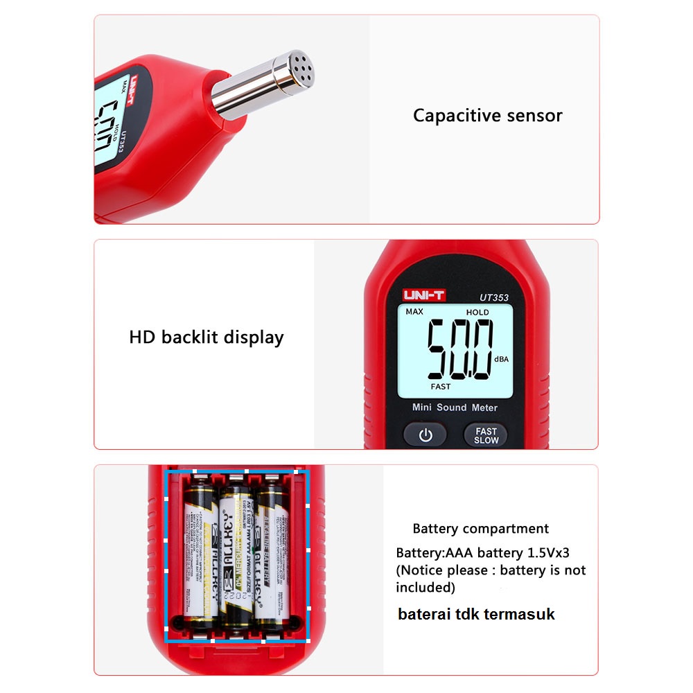 UNI-T UT353 Sound Noise Level Meter Desibel Desible Alat Pengukur Suara Tester Mini LCD UT-353 UT 353