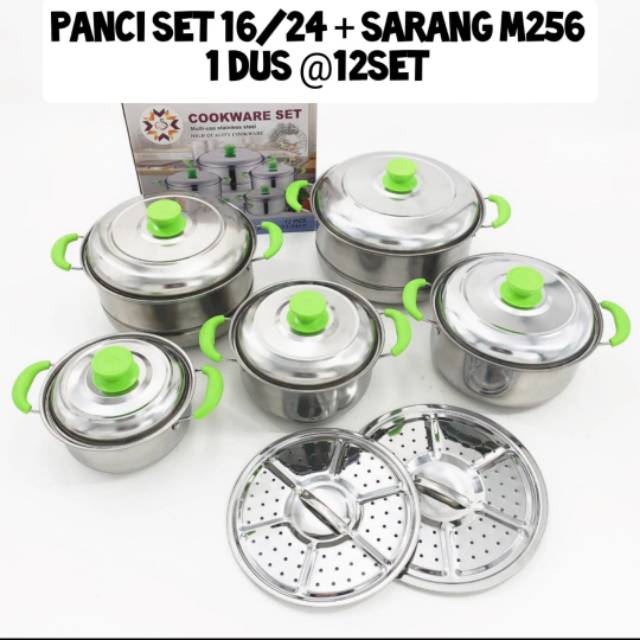 Panci set 5 pcs Stainless steel + saringan kukusan new