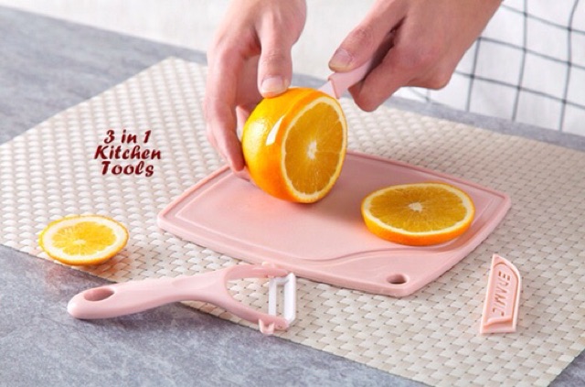 Pisau dapur dengan talenan dan peeler 3 in 1 kitchen tool set ok  good quality