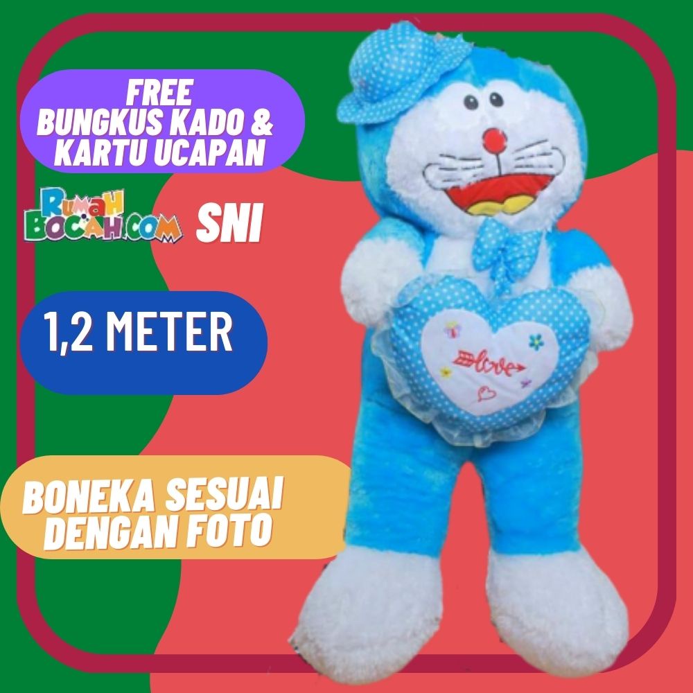 Boneka Doraemon 1,2 m Meter SNI Jumbo Besar Topi Love Super Jumbo untuk Kado Ulang Tahun Anniversary