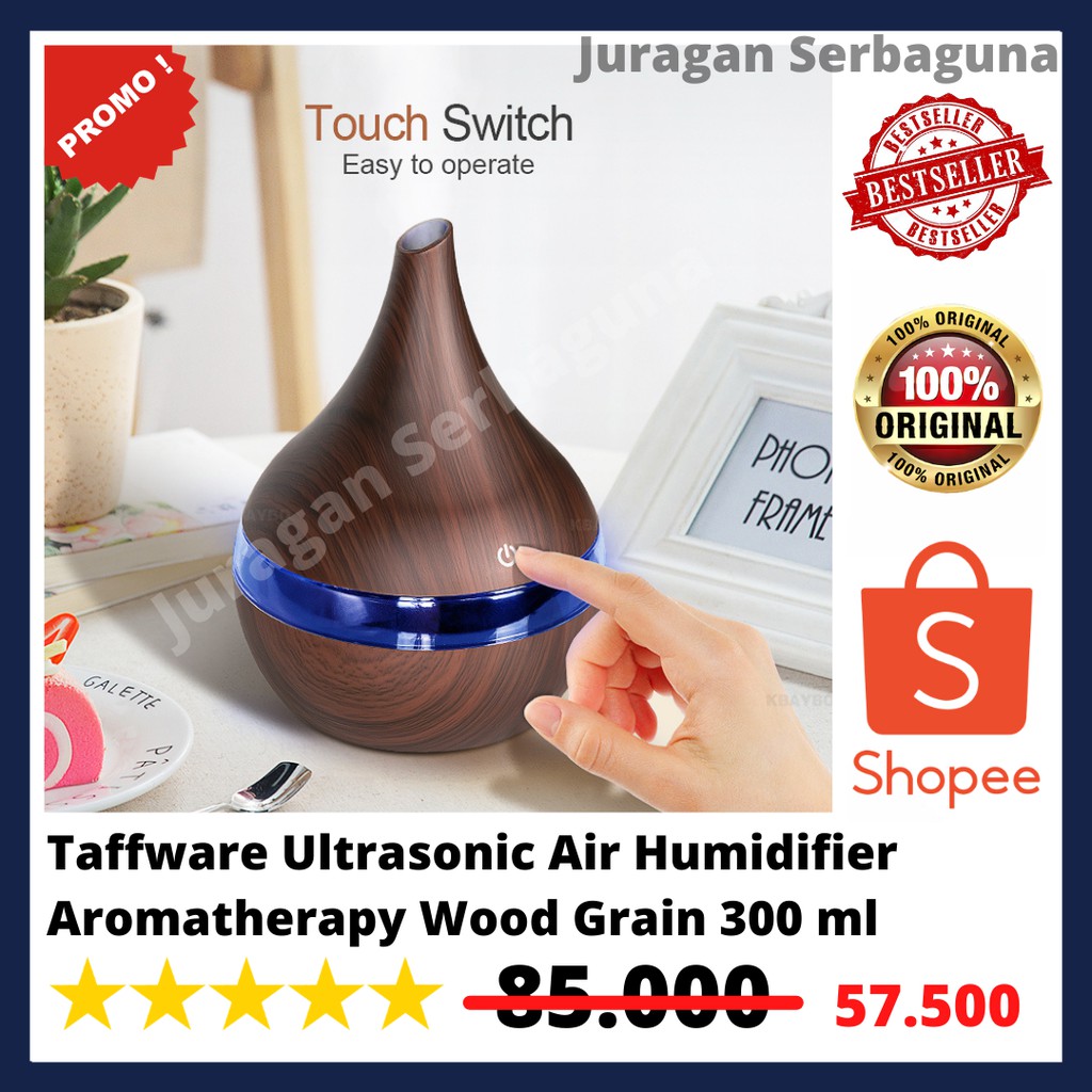 Taffware Ultrasonic Air Humidifier Aromatherapy Wood Grain 300 ml - Kuning