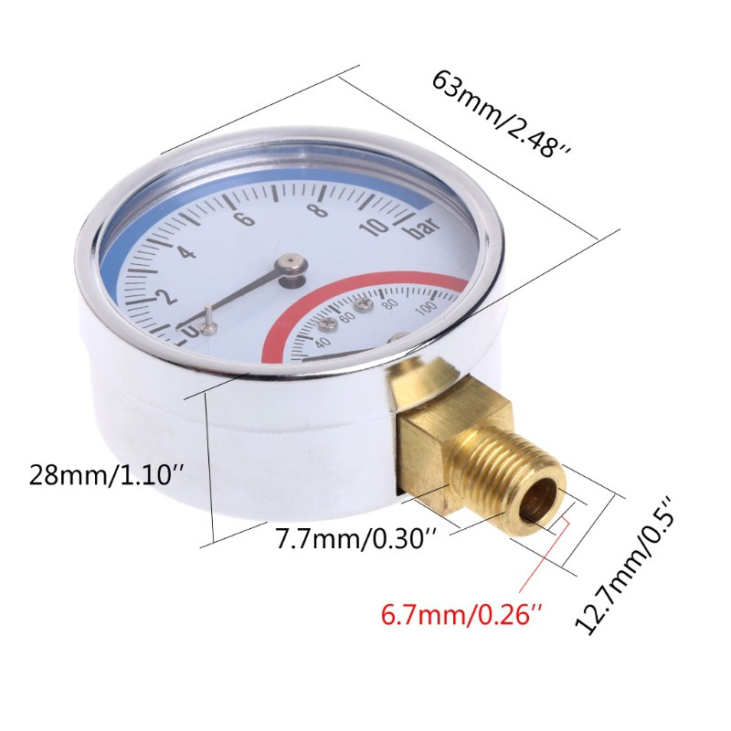 CRE  10 Bar Temperature Pressure Gauge Meter G1/4 Thread 2 in1 Thermometer Monitor