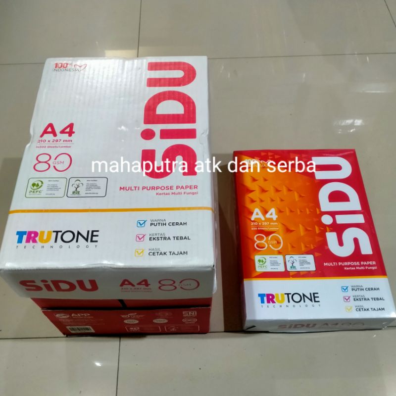 

KERTAS HVS A4 80 GSM SIDU/ GROSIR KERTAS HVS SIDU F4 80 GRAM