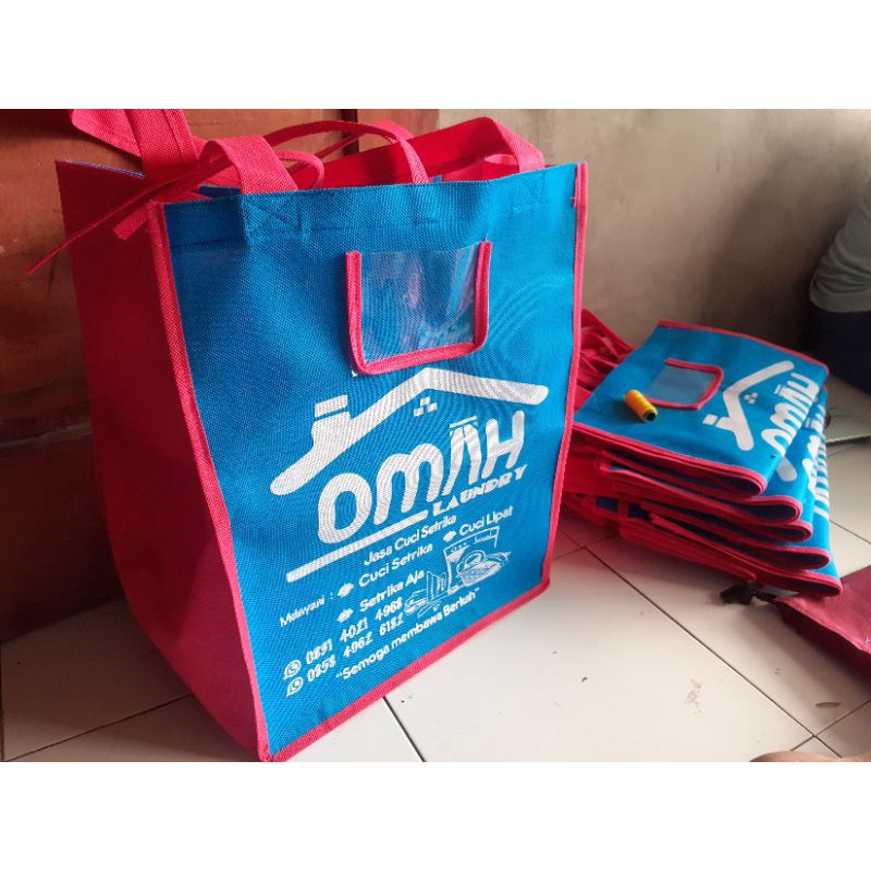 Tas Laundry Kotak Tali 10kg  Gratis sablon min 12
