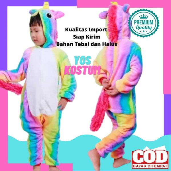 Kostum Unicorn Rainbow Anak Baju Karakter Lucu Animal Import Onesie Costume Laki Perempuan Premium