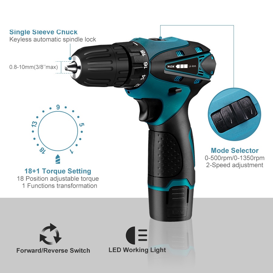 【COD+Pengiriman Cepat】 Mesin Bor Baterai 10mm 12V Mesin Bor Listrik Dual Speed Cordless Drill Set Dua Kecepatan Bor Listrik Obeng Elektrik 1/2 Batteries Pengisi daya