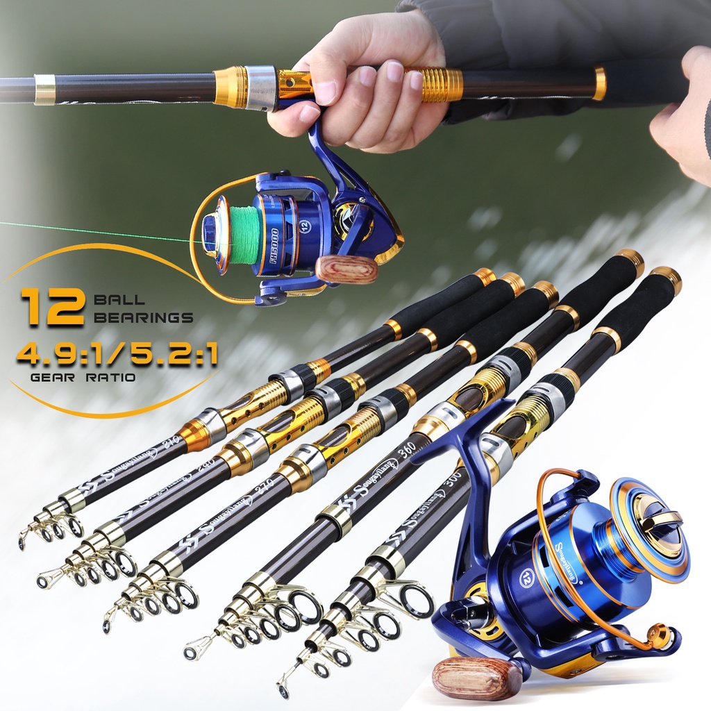 joran set 2.1-3.6m set pancing berkualitas tinggi and 1000-5000 reel pancing fishing set and senar pancing