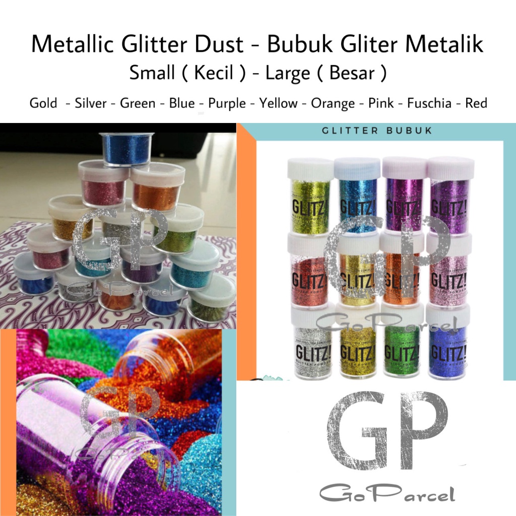 ( Ecer ) METALLIC GLITTER DUST - BUBUK / SERBUK METALIK GLITER / ART DIY METALLIC GLITTER 6 COLORS GOLD SILVER FUSCHIA RED BLUE GREEN ACCESSORIES AKSESORIS HIASAN MAKE UP DIY GOLD SILVER RED BLUE GREEN