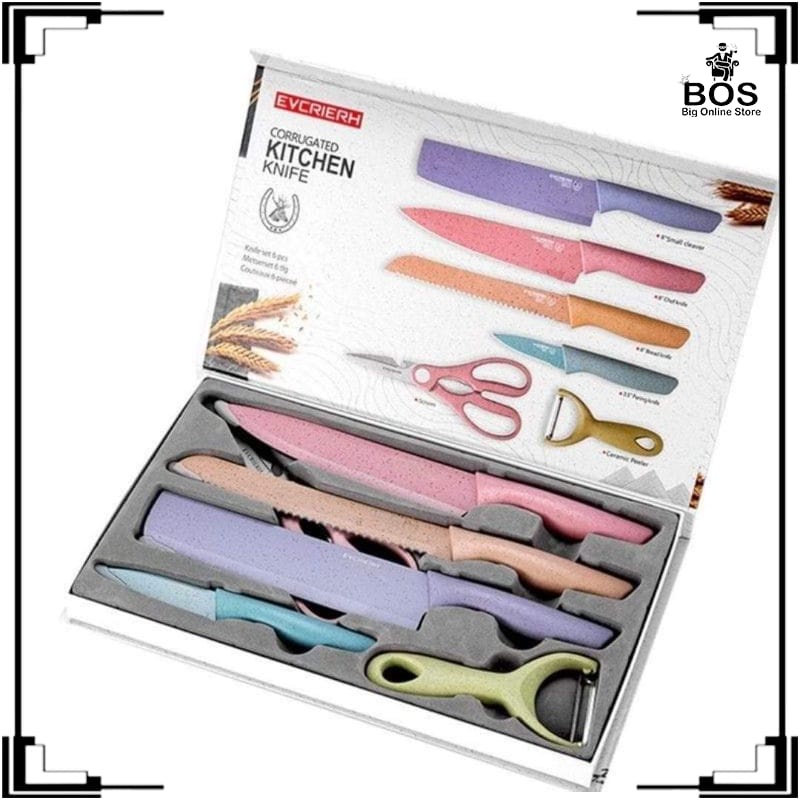 BOS SET PISAU STAINLESS ANTI LENGKET EVCRIVERH KNIFE SET (6 IN 1)