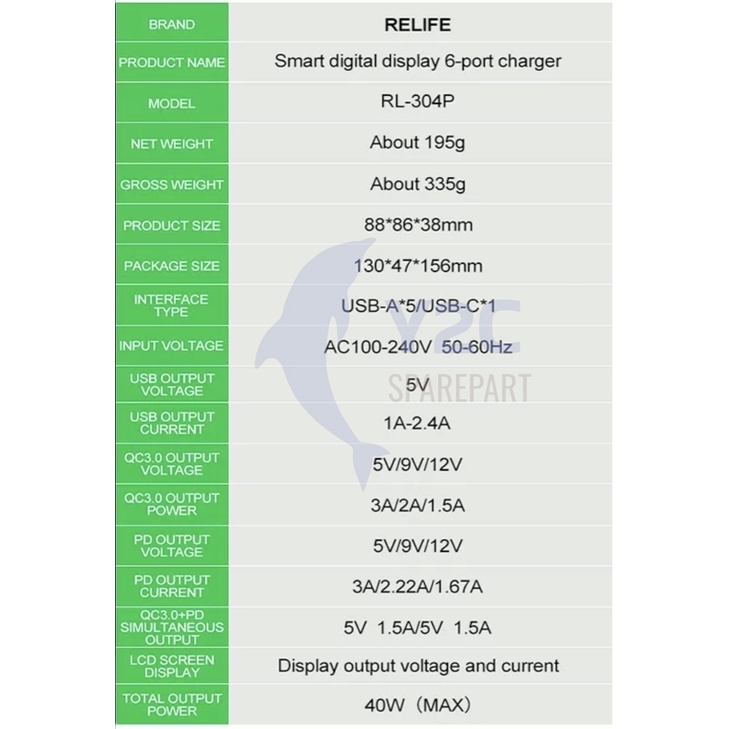 ADAPTOR WIRELESS RELIFE RL-304S 8 PORT USB DIGITAL SMART SUPER FAST CHARGING 45 WATT / ALAT SERVIS SERVICE HP