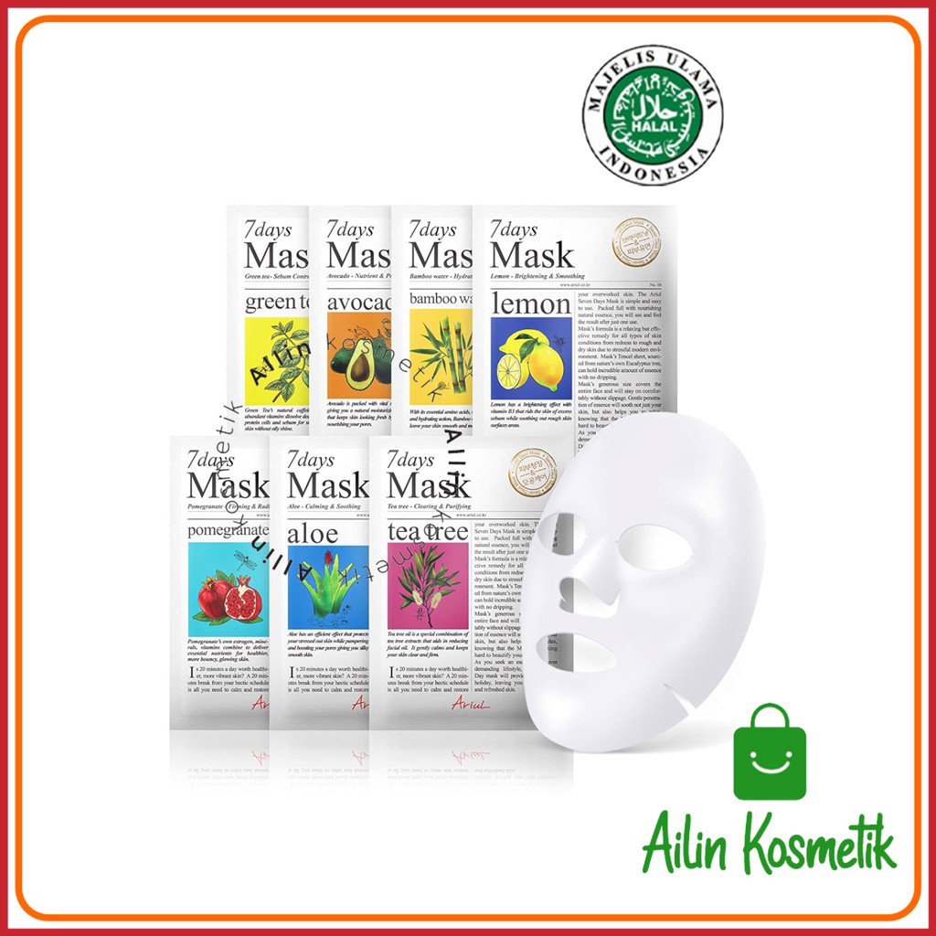 ARIUL 7 Days Sheet Mask BPOM ORIGINAL / Masker Wajah Korea Masker Tissue BY AILIN