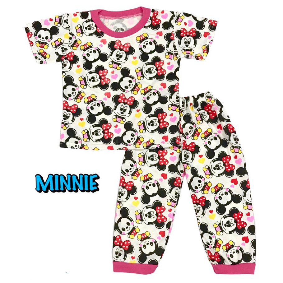 (1 KG MUAT 7 STEL) BAJU TIDUR CP ANAK KIDS PEREMPUAN/CEWEK SETELAN/STELAN KAOS KATUN 1-4 TAHUN MINIE