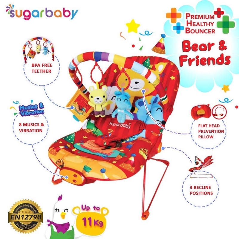 Castle - Sugar Baby Premium Healthy Bouncer 3 Recline / Bouncer Bayi Musical &amp; Vibration