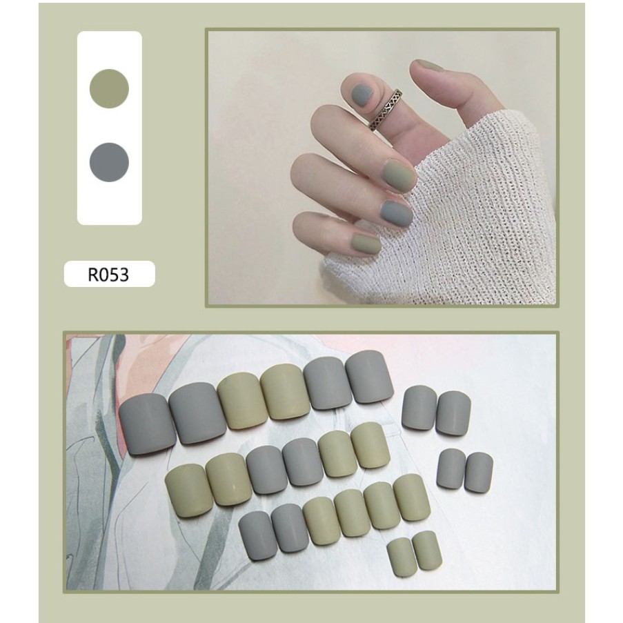 Kuku Palsu 24pcs/set Matte Cyan dan Warna Hijau design Nail Art/ Removable Nail/nail stickers