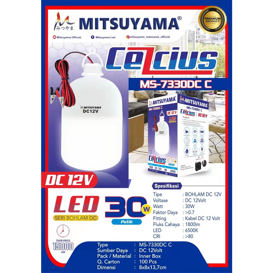 Bohlam Aki DC 12V LED 30 Watt Lampu Emergency Mitsuyama Celcius MS-7330DC Original