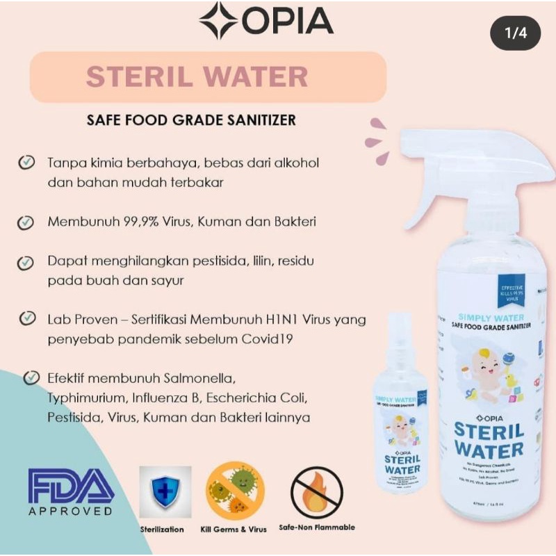 Opia Steril Water dan Sanitizer 100ml 475ml, Steril Water Opia