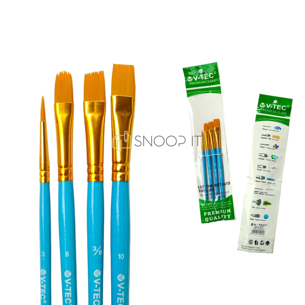 

V-Tec Brush Bahan Nilon A0270 Set 4 / Vtec Kuas Bahan Nilon Flat & Round / Kuas Lukis – Set4 SHSNP