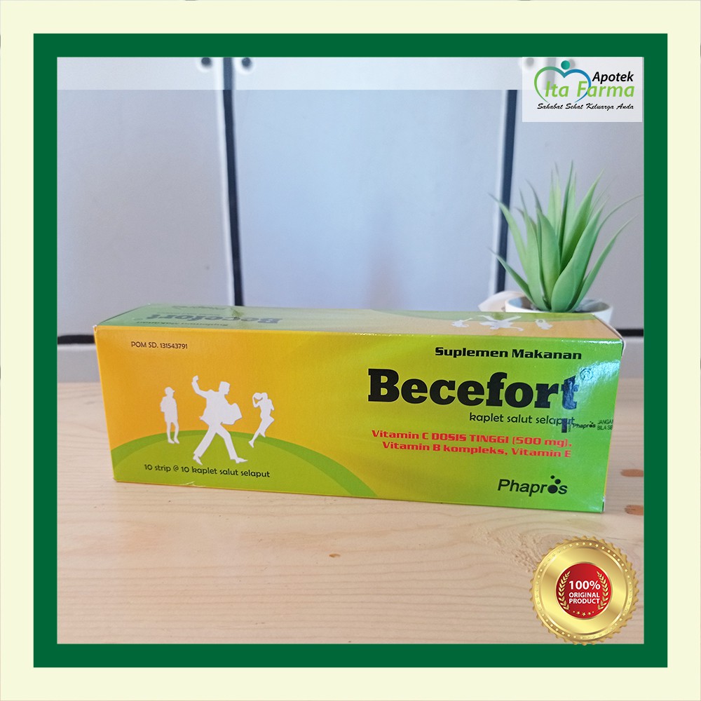 Becefort Suplemen Makanan (Vit C 500 mg, Vit B Kompleks, Vit E) 1 Strip @10 Kaplet Salut Selaput