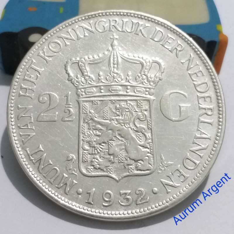 SWILH2.5G-45.. 1 PC KOIN PERAK KUNO ASLI 2.5 GULDEN WILHELMINA TH 1932. -- SILVER COIN --