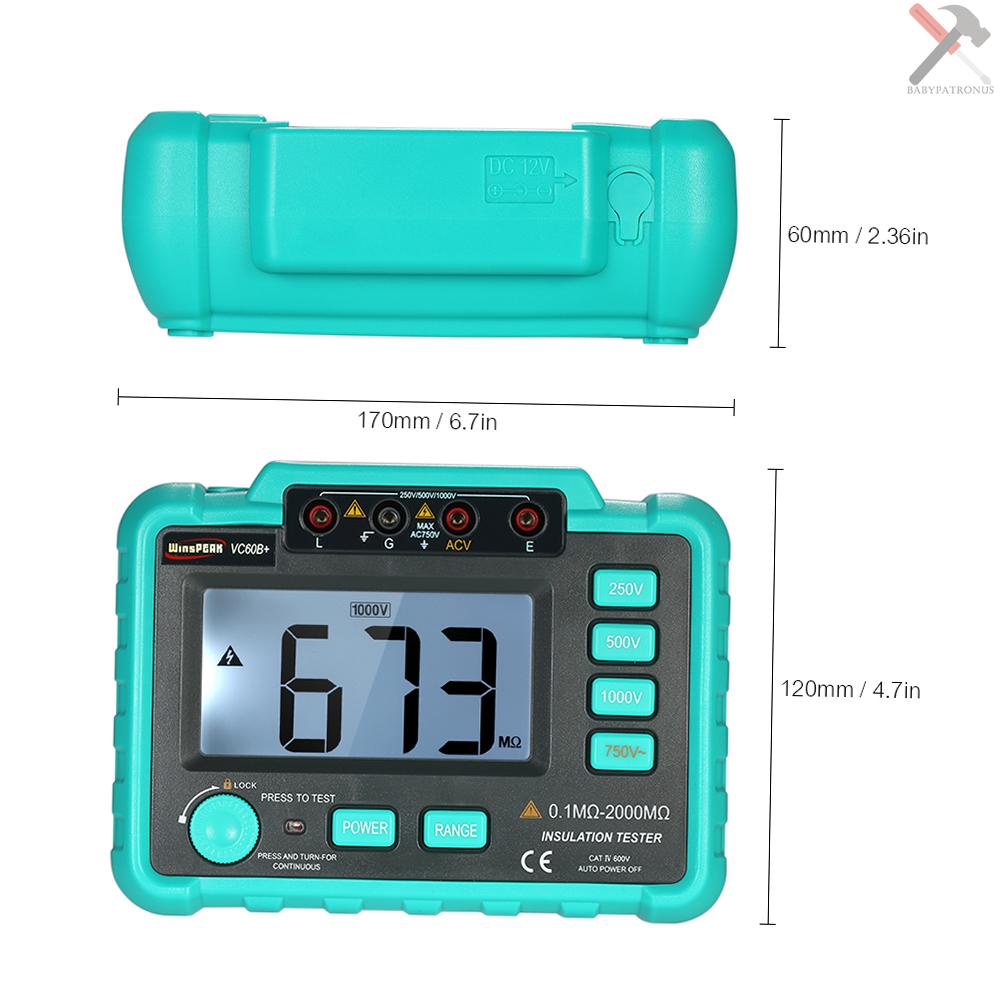 Winspeak Vc60B + Megohm Meter Megohmmeter Digital Dengan Layar Lcd Dc250V / 500v / 1000v Ac750V