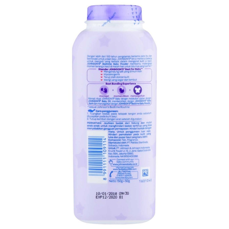 Johnsons Baby Powder Bedtime Bedak Bayi - 150 gr + 50 gr