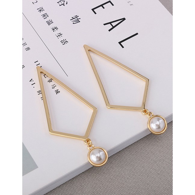 LRC Anting Tusuk Fashion Gold Geometric Pearl Diamond Hollow Earrings F69799