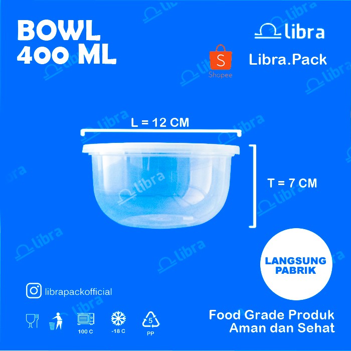 500 Pcs / Thinwall Mangkok Bowl 400ml Plastik Dus Tempat Kotak Makan Nasi Cup Puding Thinwall