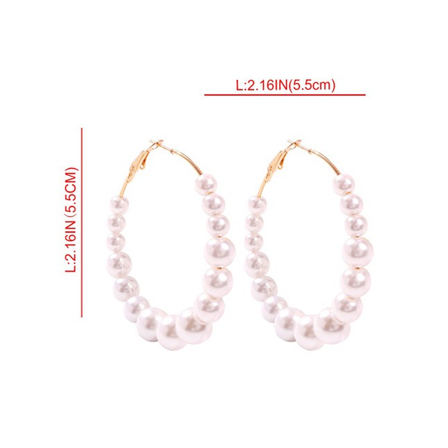 LRC Anting Tusuk Fashion Pearl White String Pearl Alloy Earrings F78044