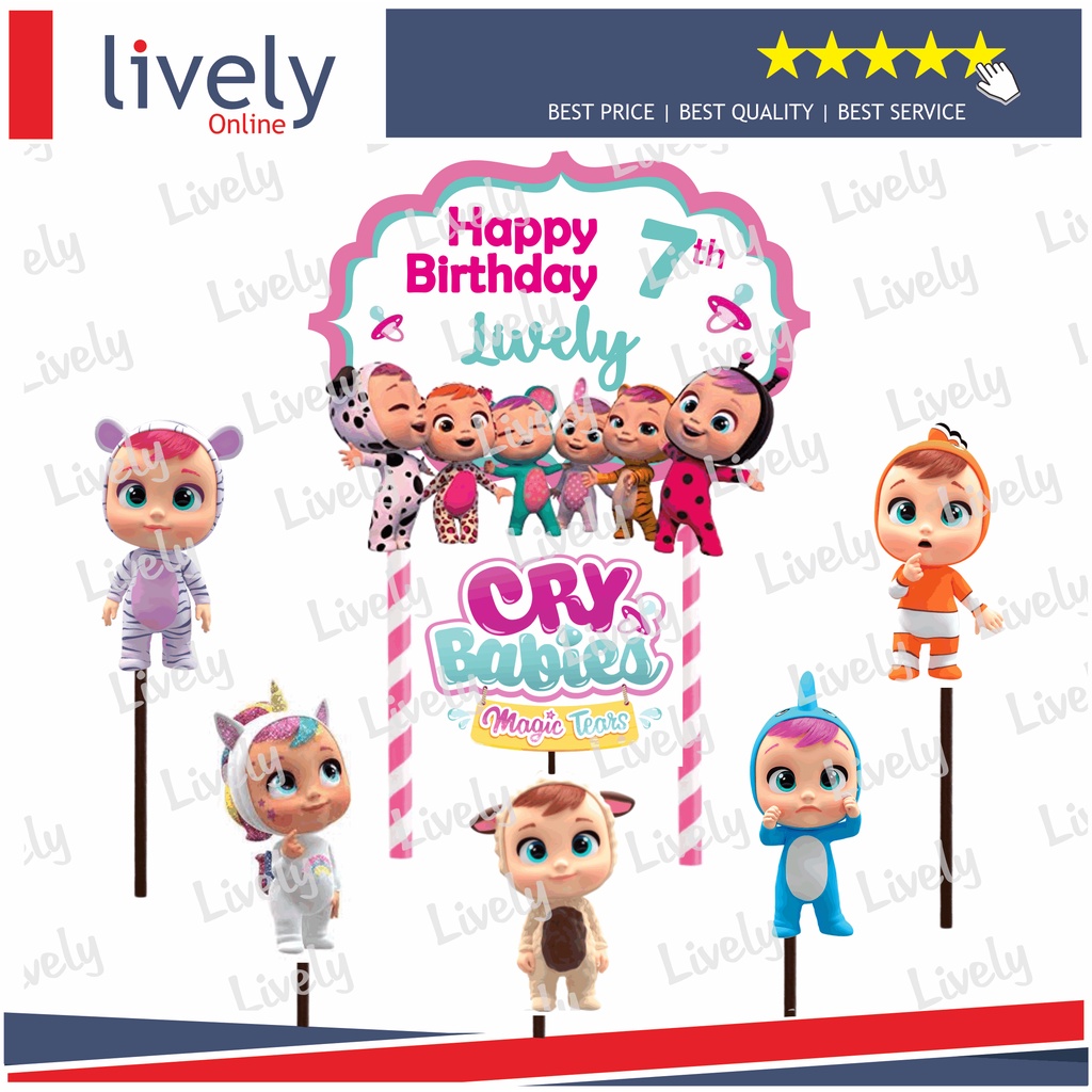 CUSTOM NAMA CAKE TOPPER KARAKTER CRY BABIES HIASAN KUE ULANG TAHUN HAPPY BIRTHDAY