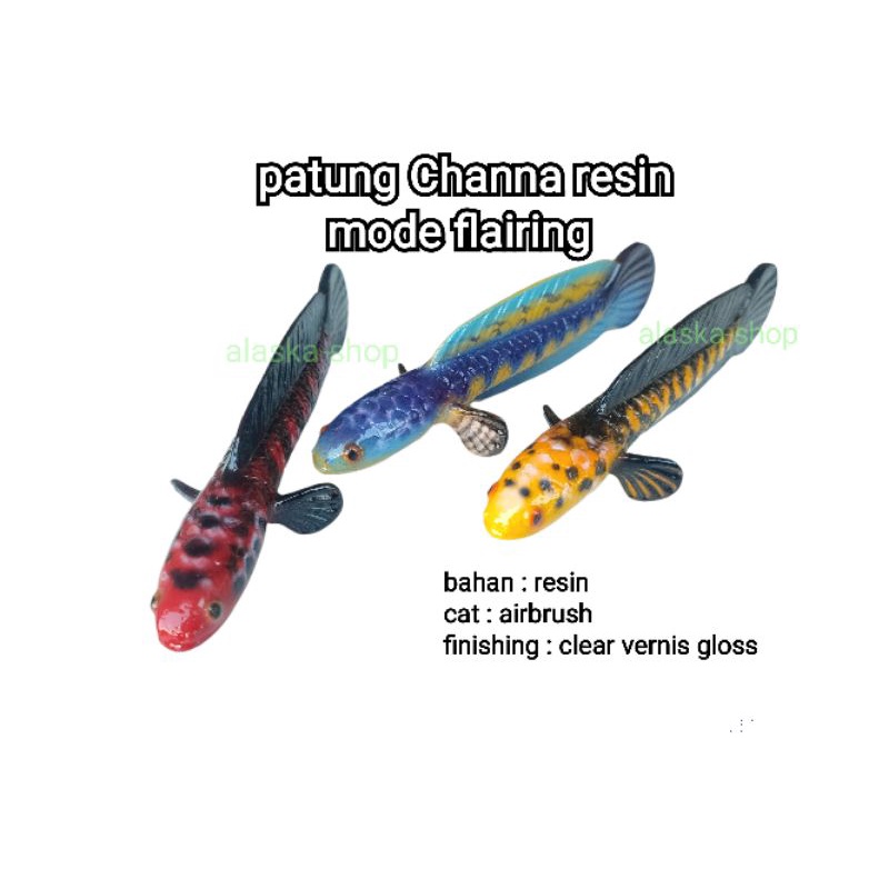 Patung replika ikan channa auranti yellow sentarum red maru mode flairing bahan resin