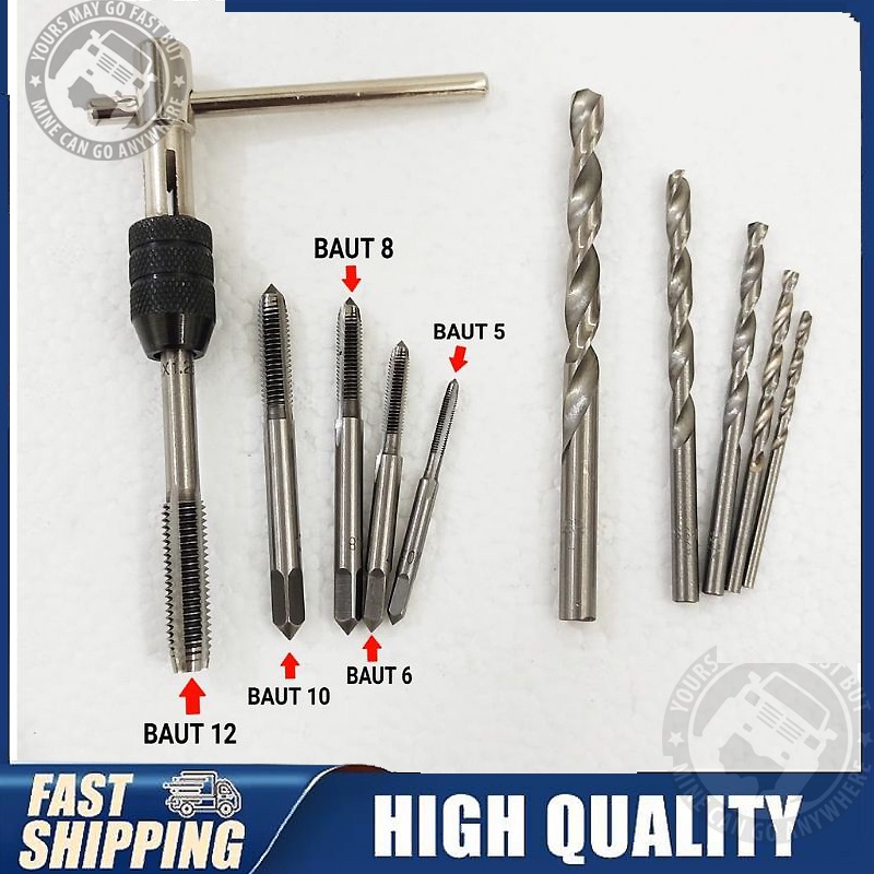 10PCS Mata Bor Tap Die Set - Pembuat Ulir Sekrup dengan Tap Wrench Origina/dengan Tap Wrench Original