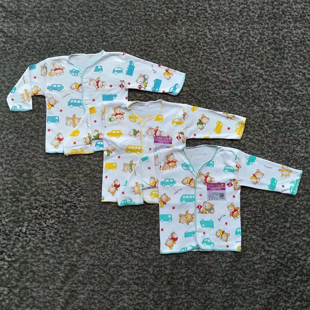 3 Pcs Baju Bayi Lengan Panjang ELVIRA Babyi - Baju Bayi Kancing Depan - Warna Putih