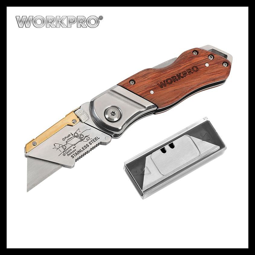 

Terbaru WORKPRO Pisau Lipat Cutter EDC Wood Handle with 10 PCS Blade - W011021AE SPECIAL [Kode