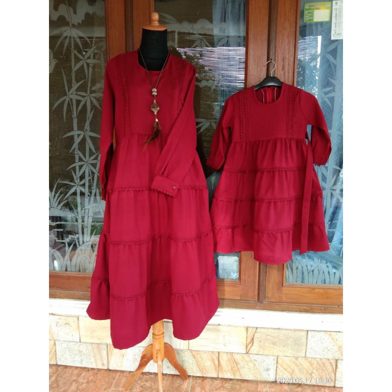 Gamis Couple Ibu Dan Anak Usia 4-6 tahun Warna Maroon