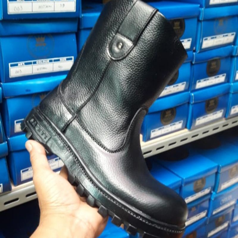 sepatu safety boots proyek lapangan kerja kontaktor pria kulit asli ujung besi coklat tan hitam 38 39 40 41 42  43 original 100%