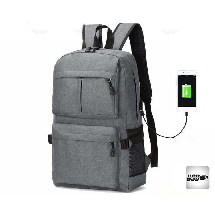 TAS RANSEL PRIA BACKPACK KANVAS GREY TA417G3 ACANTHO USB CHARGER ORI IMPORT GENDONG SEKOLAH PUNGGUNG