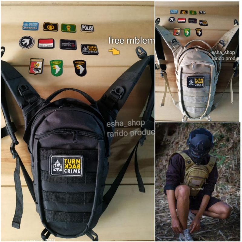 tas ransel sepedah militer army tactical punggung bermotor touring outdoor free mblem
