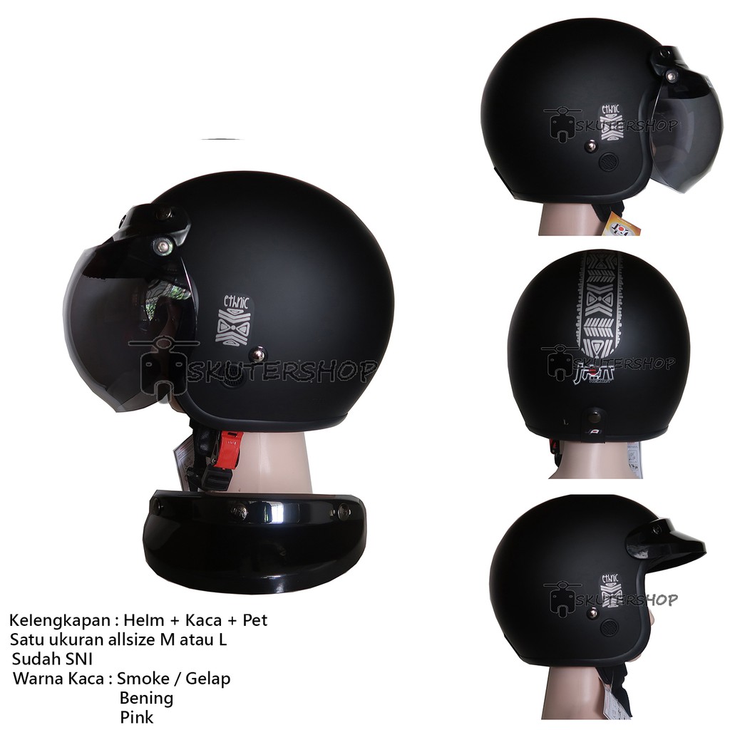 Andriawan Helm Bogo Retro Klasik JPN Jap Style Monsa 01 Medium Hitam Doff Motif Ethnic + Pet + Kaca