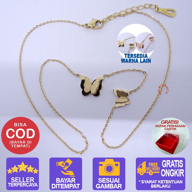 Lovelybutik Kalung Titanium Wanita Anti Karat Brenda Kalung Titanium Dengan Liontin Kupu-Kupu