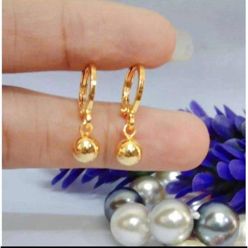 Anting gantung bola polos gold 18k