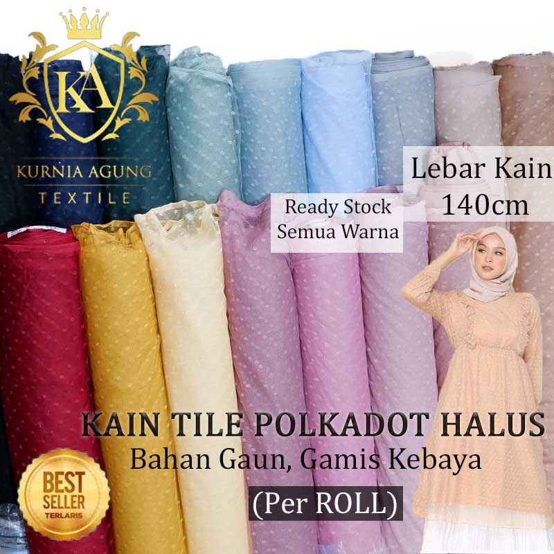 Kain Tulle Tile Polkadot /Kain Tila motif DOT Bahan Gamis Gaun Dress Wanita ROLL Lebar 140cm