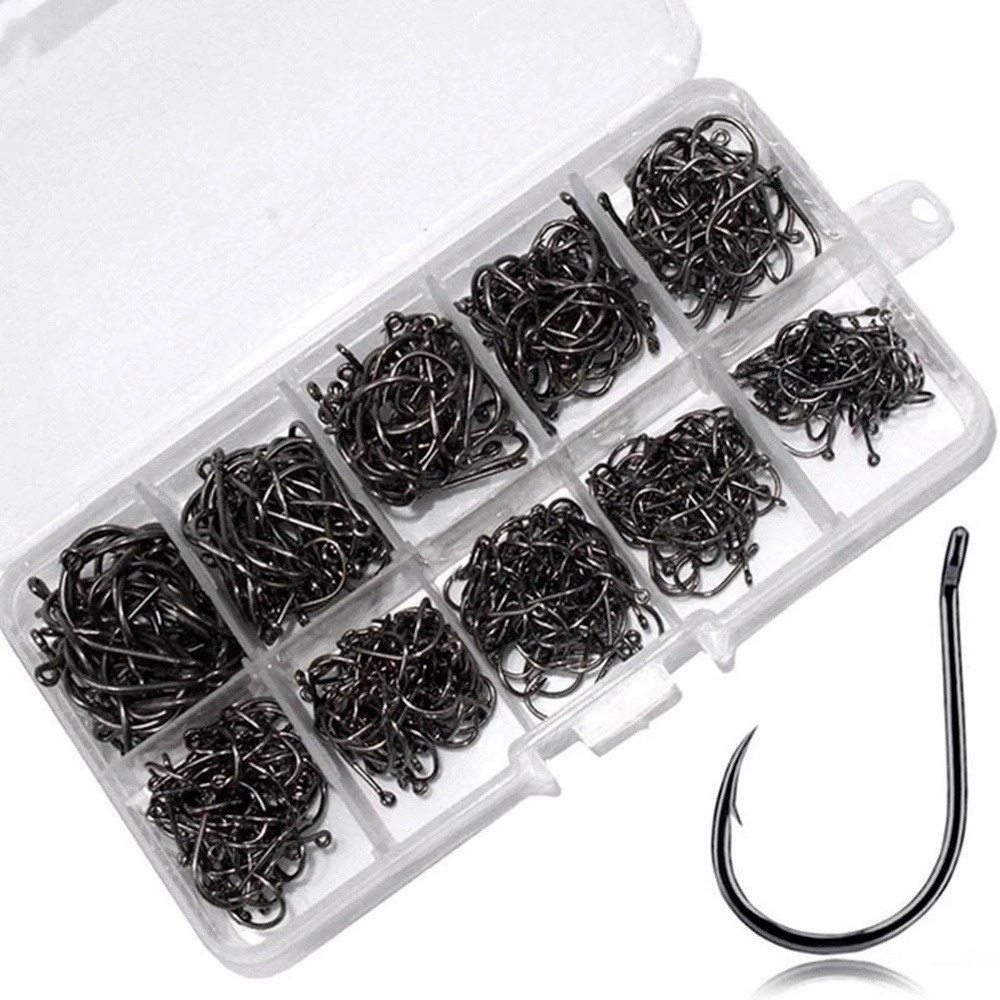 [Featured] 500Pcs / Box Barbed Carbon Steel Long Single Circle Fish Bait Hook