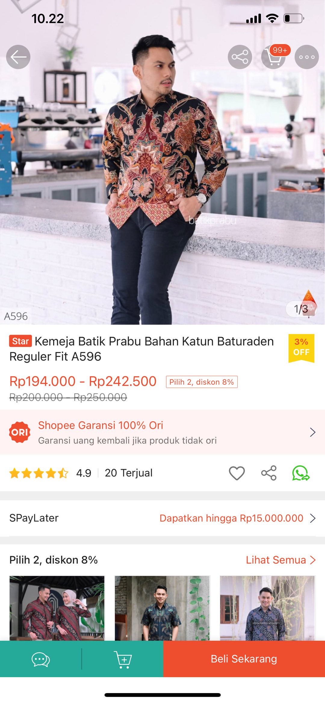 Kemeja Batik Prabu Bahan Katun Baturaden Reguler Fit A596