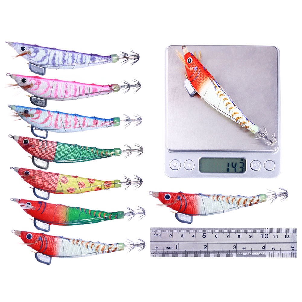 Hengjia 1pc Umpan Pancing Cumi-Cumi Luminous 12CM / 14.3G Bahan Plastik Keras Shrimp Baits Luminous Squid Jigs Hook