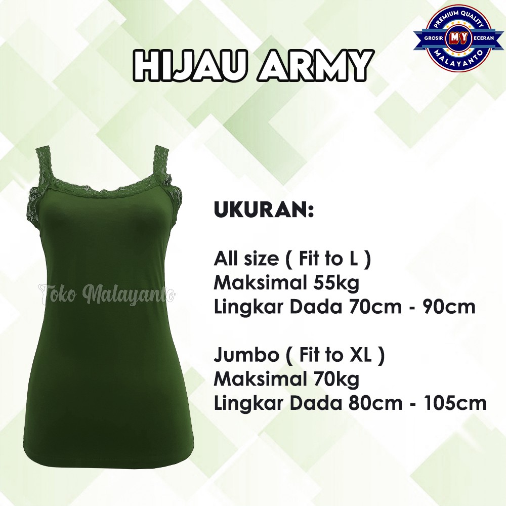 Tanktop Tali Renda Bahan Rayon Super Ukuran All Size dan Jumbo Ready stok!!-Army
