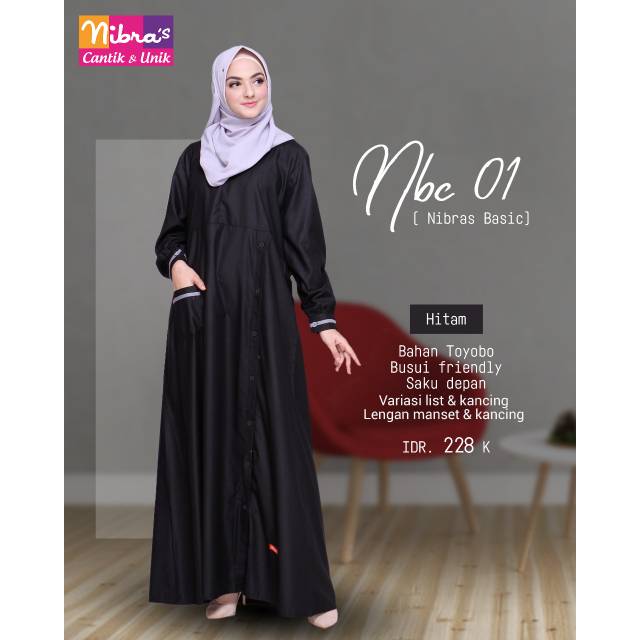 [TERBARU] GAMIS POLOS NBC 01 HITAM NIBRAS FASHION