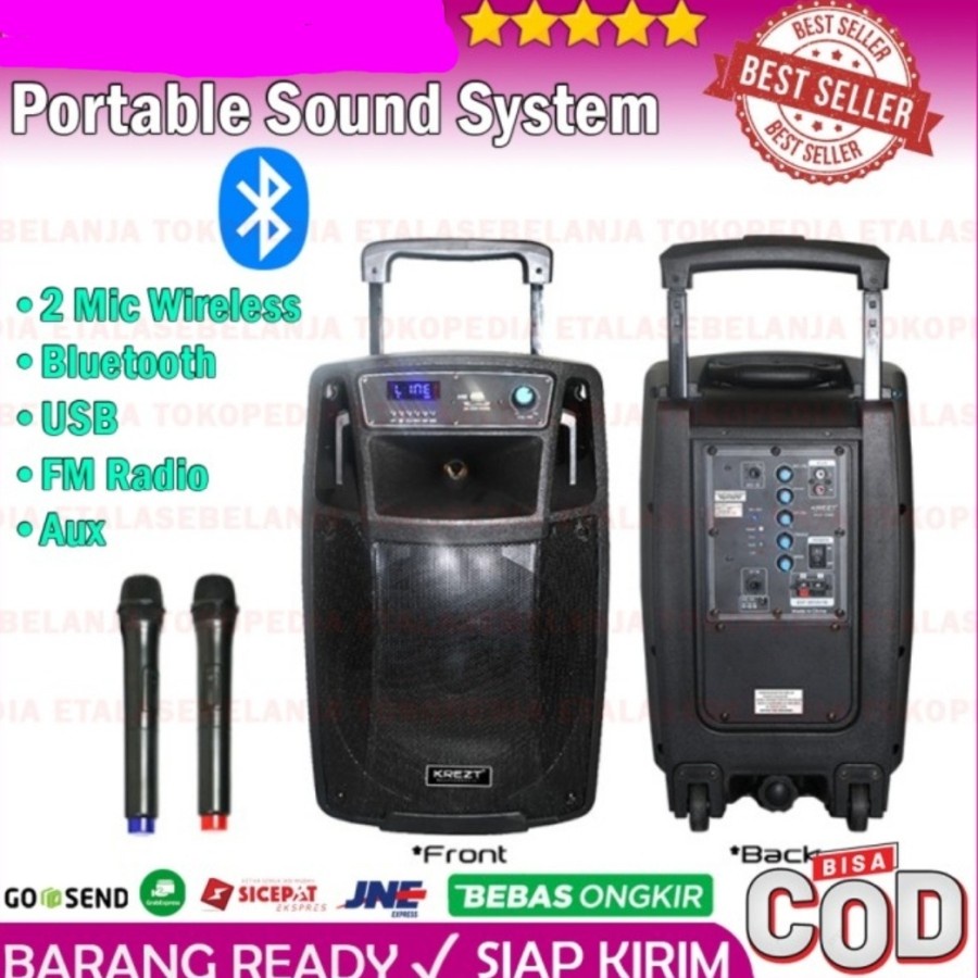 murah!! speaker portabel wirelles krezt was-110B (2 mic pegang)