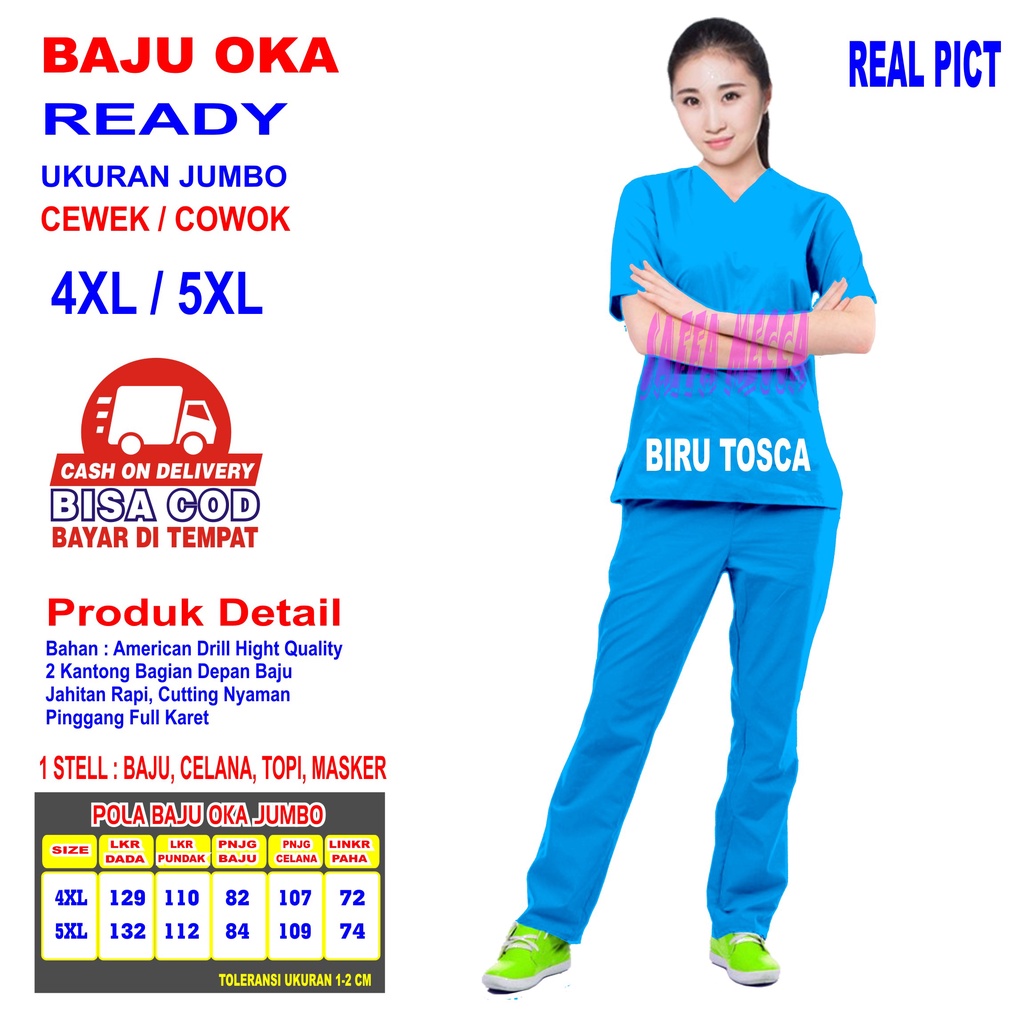 JUMBO Baju OK  Baju OKA  Scrub Perawat 4XL dan 5XL Lengan Pendek