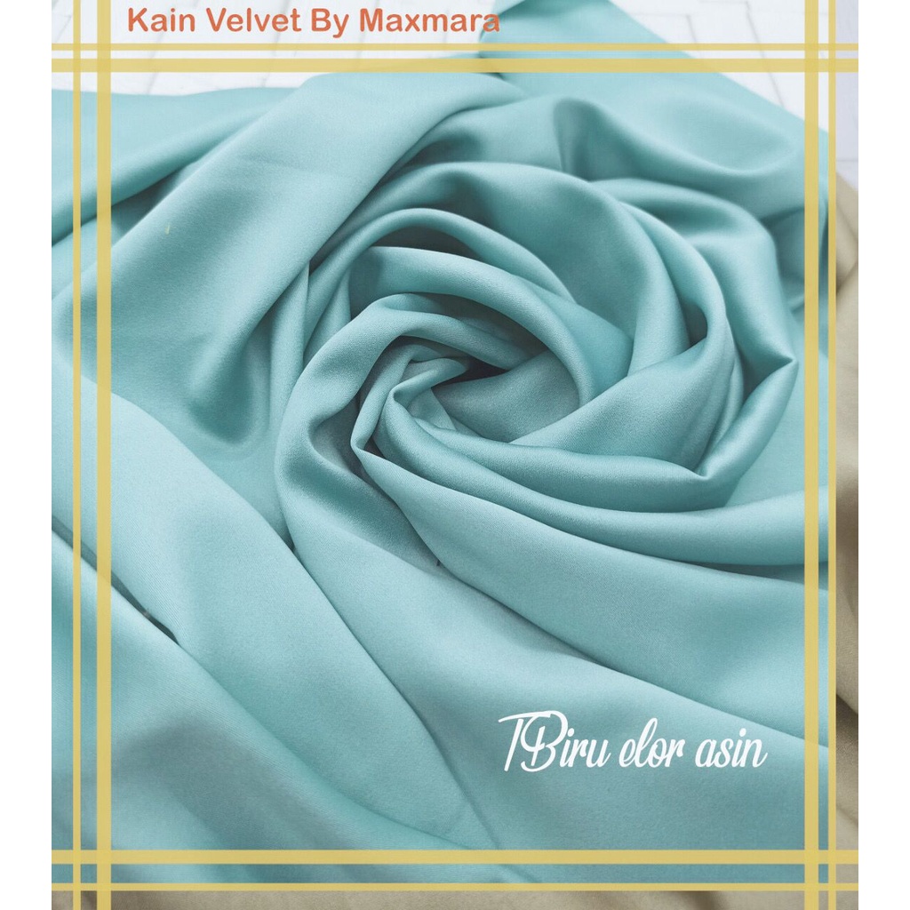 Bahan Multi Kain Satin saten Velvet maxmara Polos bridesmaid Meteran Super A Grade-3628 biru telor asin