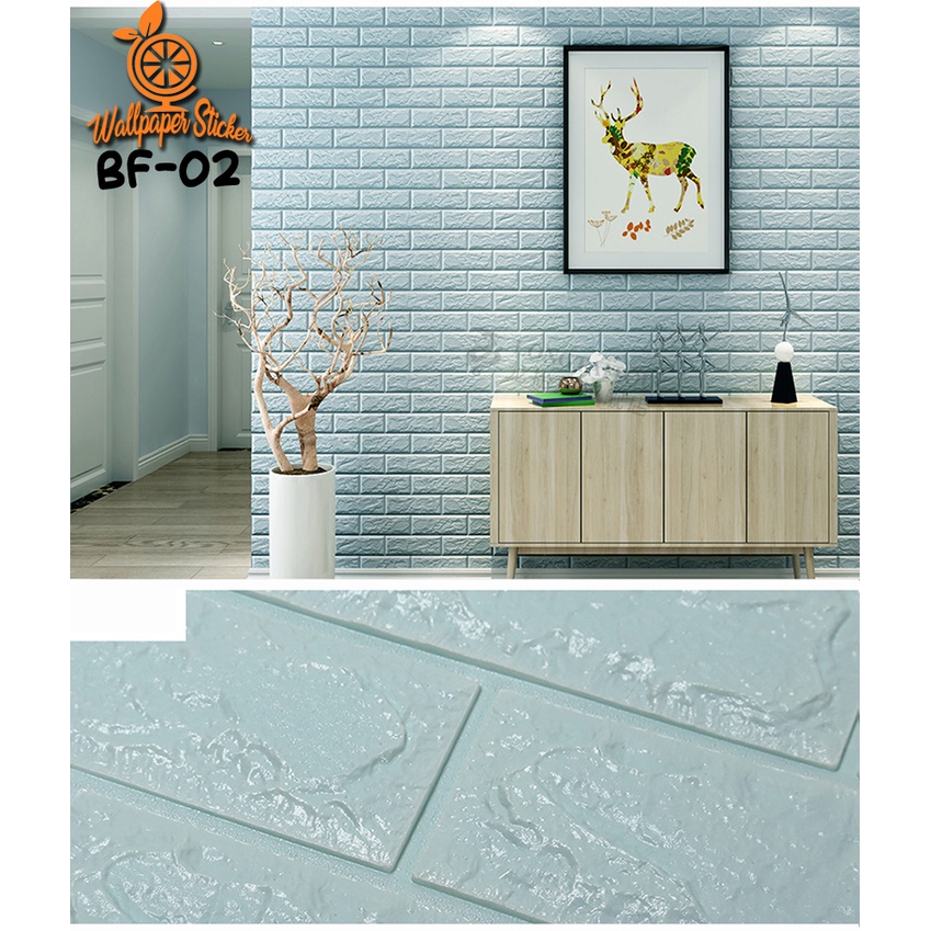 Wallpaper 3D Brick Dekorasi Dinding Wall Foam Brick 3D Batu Bata Waterproof Setengah uk 38Cm X 70Cm BD19-SKY-BLUE